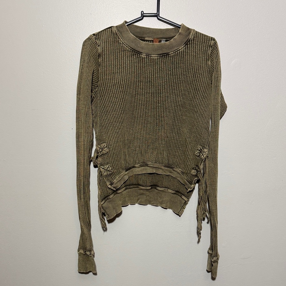 Free People Olive Long Sleeve Cropped Top